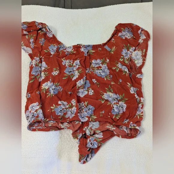 American Eagle Small Floral Tie-Front Crop Top Teen Tween Fall Summer School EUC - Picture 6 of 6